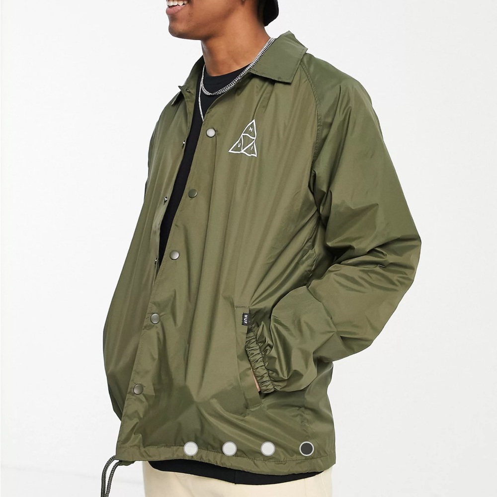 HUF triple triangle army green windbreaker jacket size medium